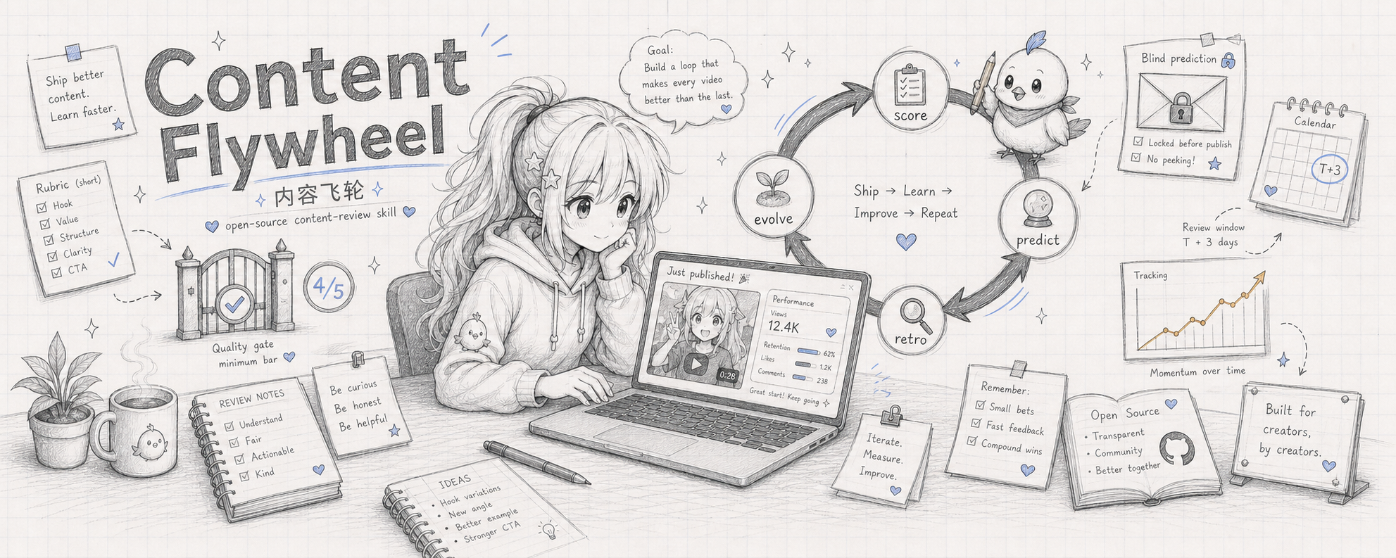 Content Flywheel: a creator scoring, predicting, and reviewing posts
